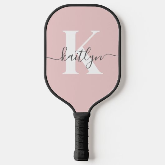 Elegant Blush Pink Grey Script Monogram Pickleball Paddle (Achterkant)