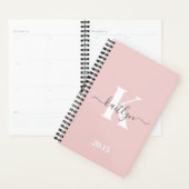 Elegant Blush Pink Grey Script Monogram Planner (Display)