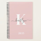 Elegant Blush Pink Grey Script Monogram Planner (Voorkant)