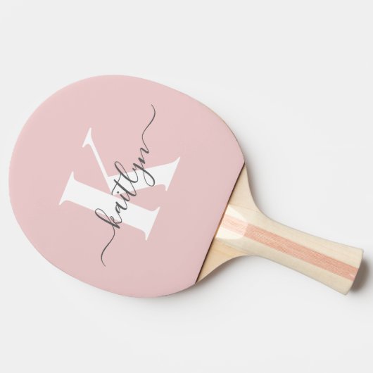 Elegant Blush Pink Grey Script Monogram Tafeltennisbatje (Zijkant)