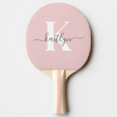 Elegant Blush Pink Grey Script Monogram Tafeltennisbatje (Achterkant)