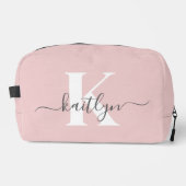Elegant Blush Pink Grey Script Monogram Toilettasje (Voorkant)