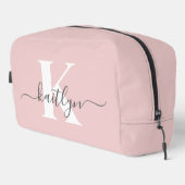 Elegant Blush Pink Grey Script Monogram Toilettasje (Rechterhoek)