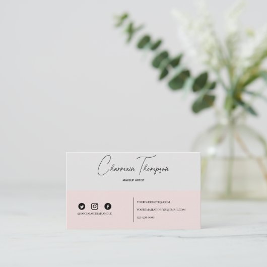 Elegant Blush Pink Grey Social Media Visitekaartje (Staand voorkant)
