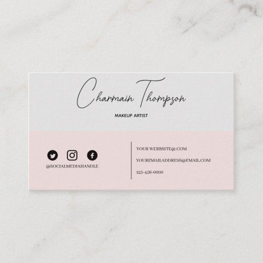 Elegant Blush Pink Grey Social Media Visitekaartje (Voorkant)