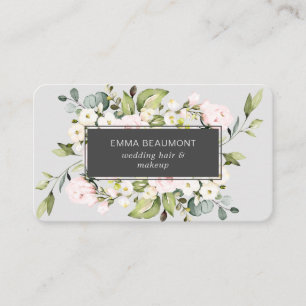Elegant Blush Pink Grey Waterverf Floral Bloom Visitekaartje