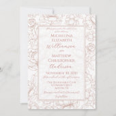 Elegant Blush Pink Hand-Drawn Floral Wedding  Invi Kaart (Voorkant)