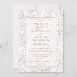 Elegant Blush Pink Hand-Drawn Floral Wedding  Invi Kaart