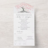 Elegant Blush Pink Heart Leaf Tree Weddenschap All In One Uitnodiging (Binnen)