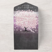 Elegant Blush Pink Heart Leaf Tree Weddenschap All In One Uitnodiging (Buitenkant)