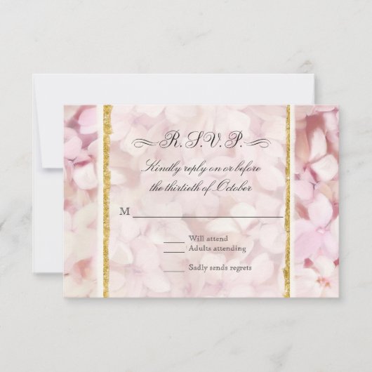 Elegant Blush Pink Hydrangea Modern Gold Glitter RSVP Kaartje (Voorkant)