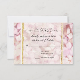 Elegant Blush Pink Hydrangea Modern Gold Glitter RSVP Kaartje
