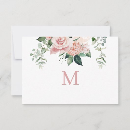 Elegant Blush Pink Hydrangea Monogram Notitie Kaar (Voorkant)