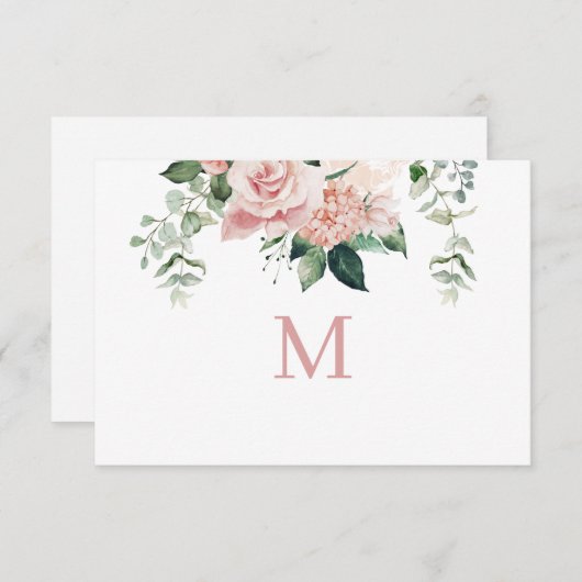 Elegant Blush Pink Hydrangea Monogram Notitie Kaar (Voorkant / Achterkant)