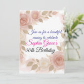 Elegant Blush Pink & Ivoor Roos Verjaardag Uitnodi Kaart (Staand voorkant)