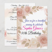 Elegant Blush Pink & Ivoor Roos Verjaardag Uitnodi Kaart (Voorkant / Achterkant)