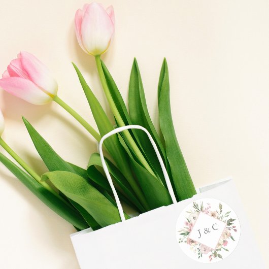 Elegant Blush Pink Ivory Floral Monogram Weddensch Ronde Sticker