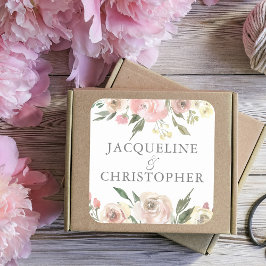 Elegant Blush Pink Ivory Floral Peony Wedding Vierkante Sticker