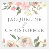 Elegant Blush Pink Ivory Floral Peony Wedding Vierkante Sticker (Voorkant)