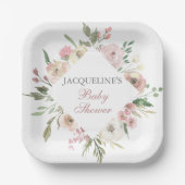 Elegant Blush Pink Ivory Floral Spring Baby shower Papieren Bordje (Voorkant)