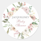 Elegant Blush Pink Ivory Floral Spring Baby shower Ronde Sticker (Voorkant)