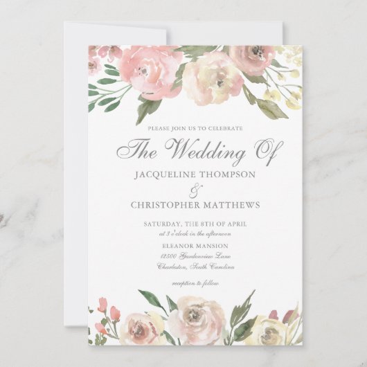 Elegant Blush Pink Ivory Floral Spring Wedding Kaart (Voorkant)