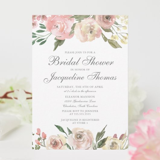 Elegant Blush Pink Ivory Floral Vrijgezellenfeest Kaart