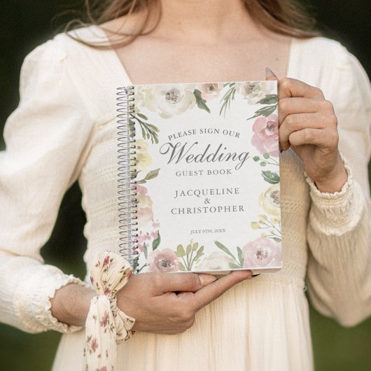 Elegant Blush Pink Ivory Floral Wedding Guest Book Notitieboek