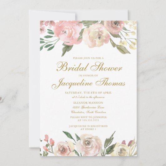 Elegant Blush Pink Ivory Gold Floral Vrijgezellenf Kaart (Voorkant)
