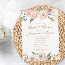 Elegant Blush Pink Ivory Gold Floral Vrijgezellenf Kaart