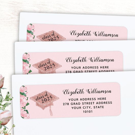 Elegant Blush Pink Klasse van 2025 Afstuderen Etiket