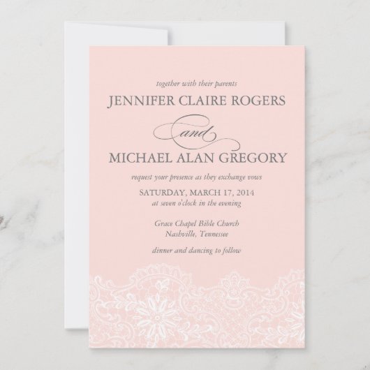 Elegant Blush Pink  Lace Wedding Kaart (Voorkant)