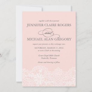 Elegant Blush Pink  Lace Wedding Kaart