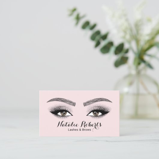 Elegant Blush Pink Lashes & Brows Beauty Salon Visitekaartje (Staand voorkant)