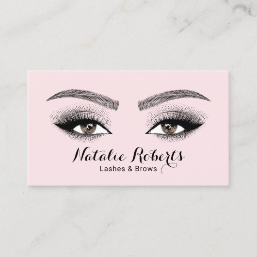 Elegant Blush Pink Lashes & Brows Beauty Salon Visitekaartje (Voorkant)