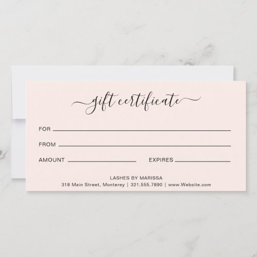 Elegant Blush Pink Lashes Cadeaucertificaat (Achterkant)