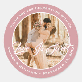 Elegant Blush Pink Love is lief bruiloft foto Ronde Sticker