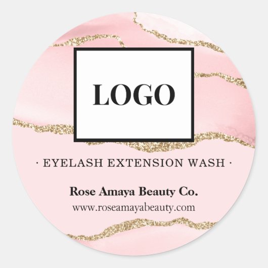 Elegant Blush Pink Marble Agate Beauty Lash Logo Ronde Sticker (Voorkant)