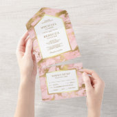 Elegant Blush Pink Marble Faux Gold Foil Weddensch All In One Uitnodiging (Afscheurbaar)