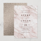 Elegant Blush Pink Marble & Glitter Wedding Kaart (Voorkant / Achterkant)