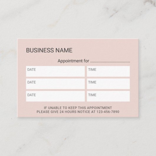 Elegant Blush Pink & Marble Salon Spa Benoeming Afsprakenkaartje (Voorkant)