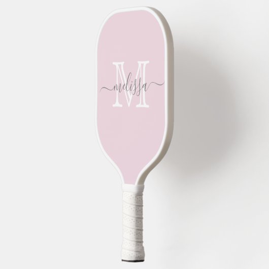 Elegant Blush Pink Minimale naam en Monogram Pickleball Paddle (Links)
