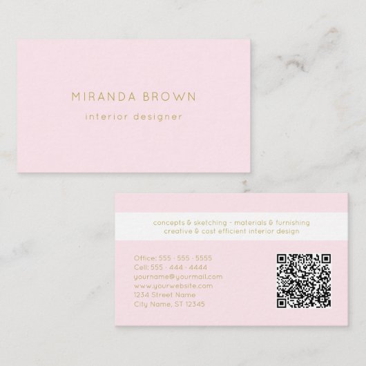 Elegant Blush Pink Minimalist Classy QR Code Visitekaartje (Voorkant / Achterkant)
