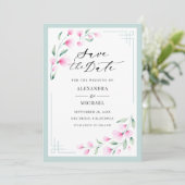 Elegant Blush Pink Mint Waterverf Floral Wedding Save The Date (Staand voorkant)