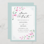 Elegant Blush Pink Mint Waterverf Floral Wedding Save The Date (Voorkant / Achterkant)