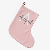 Elegant Blush Pink Modern Stijlvol monogram Grote Kerstsok (Voorkant (Hangend))