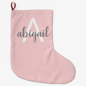 Elegant Blush Pink Modern Stijlvol monogram Grote Kerstsok (Voorkant)