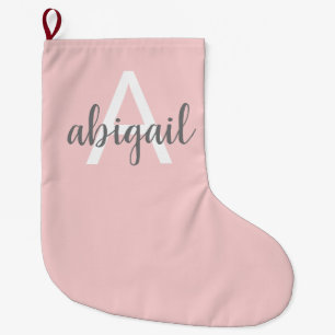 Elegant Blush Pink Modern Stijlvol monogram Grote Kerstsok
