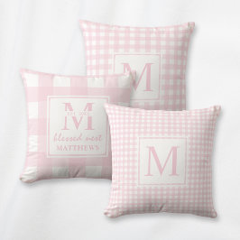 Elegant Blush Pink Monogram Classic Gingham Kussen