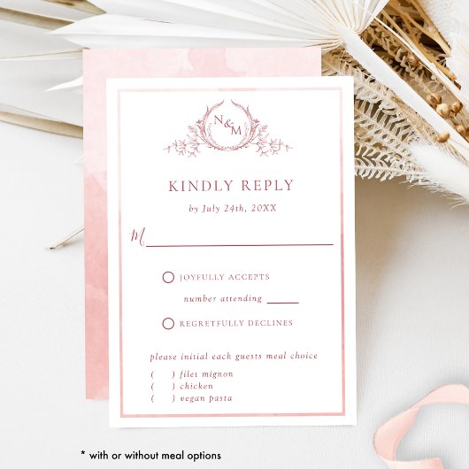 Elegant Blush Pink Monogram en Waterverf RSVP